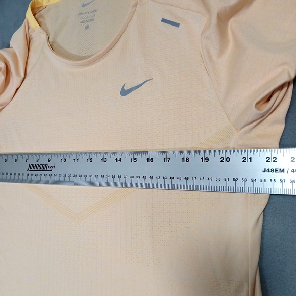 Nike Running T-Shirt Mens L Orange Burnout Pattern Dri Fit Adv Silver Swoosh - Picture 3 of 10